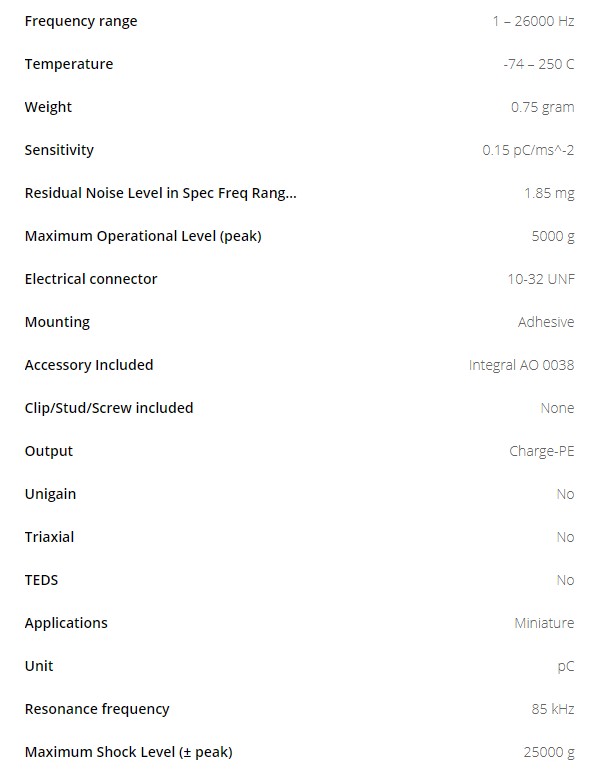 BK微型壓電式電荷加度傳感器4374 型技術(shù)參數(shù)