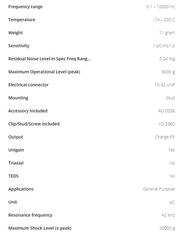 BK壓電電荷型加速度計(jì)4384型技術(shù)參數(shù)