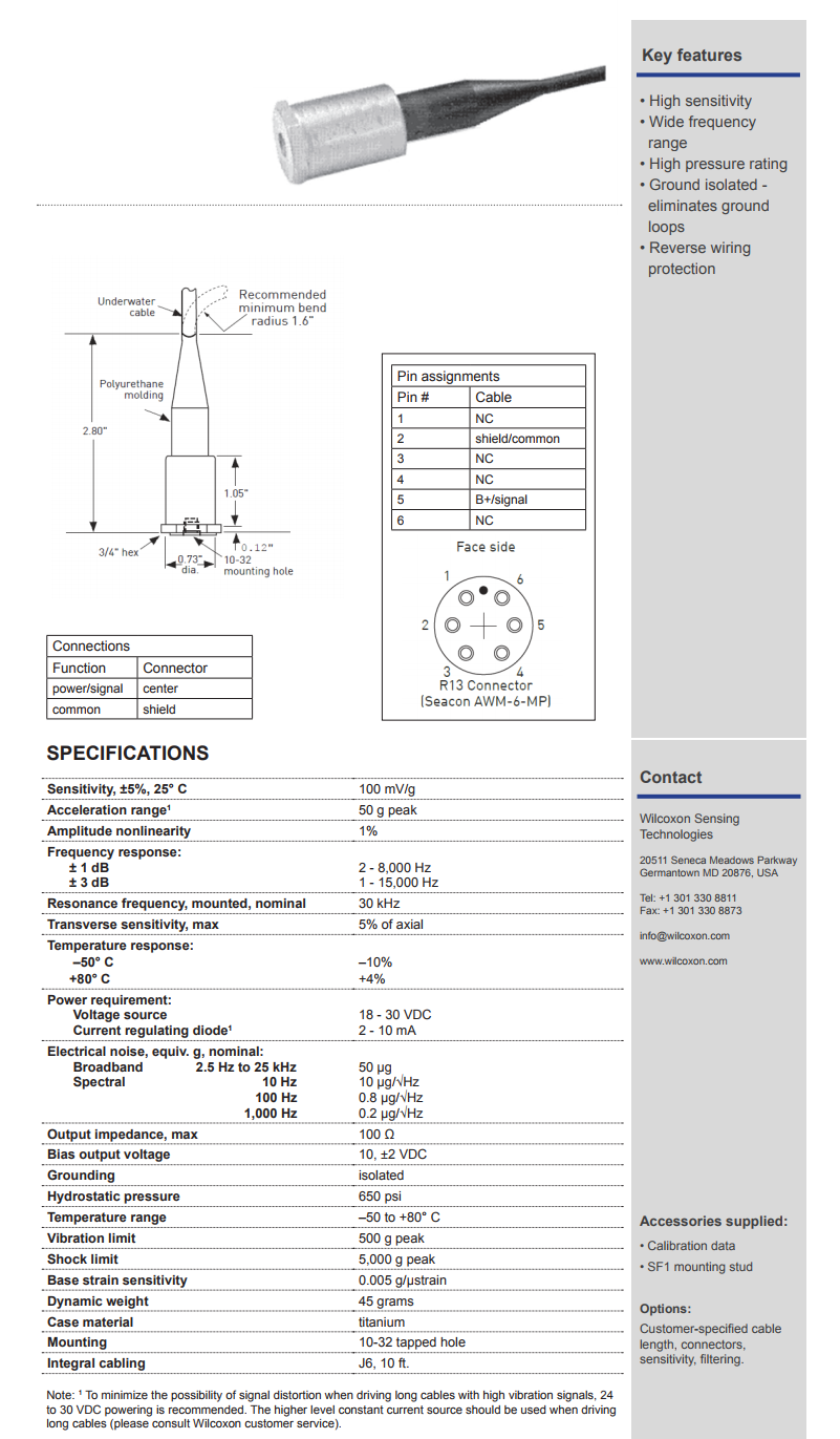 威爾康森水下加速振動計(jì)技術(shù)參數(shù)