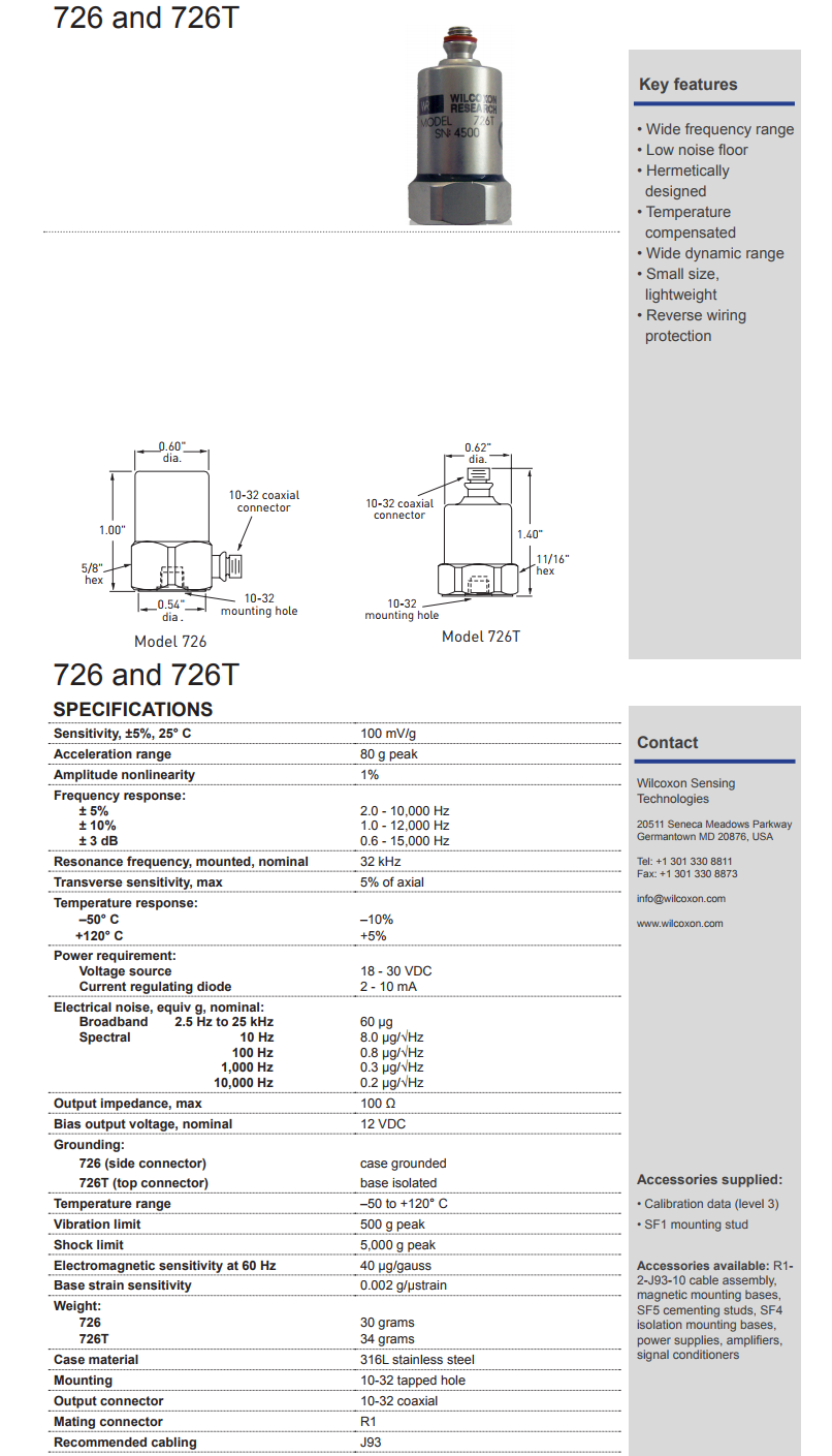威爾康森緊湊型通用加速度振動計詳細參數(shù)