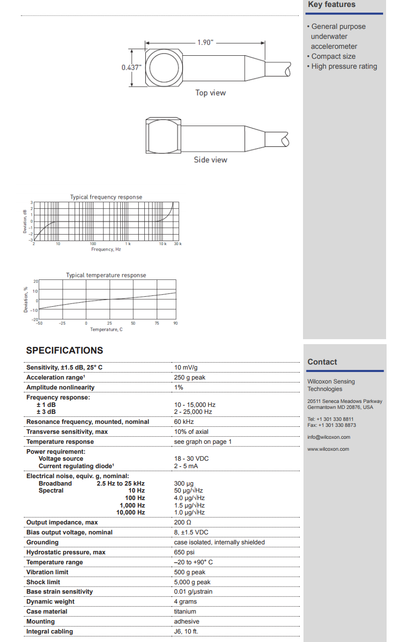 威爾康森微型水下加速振動(dòng)計(jì)技術(shù)參數(shù)