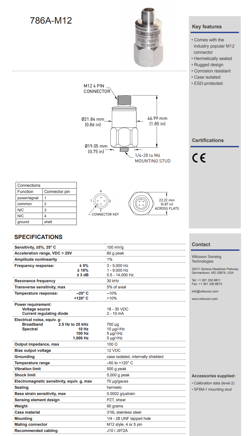 威爾康森通用振動傳感器技術(shù)參數(shù)