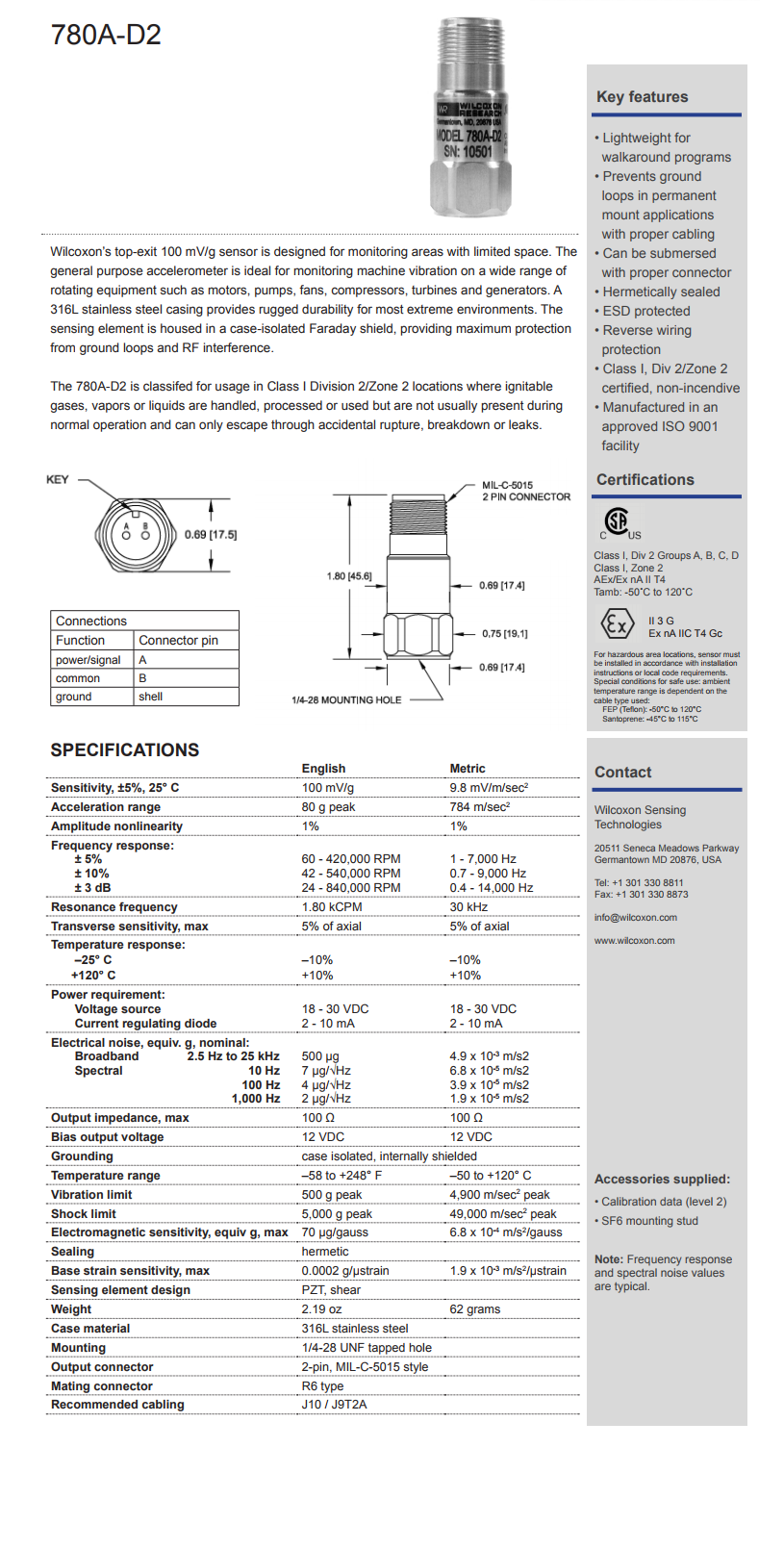 威爾康森緊湊型加速度振動(dòng)計(jì)技術(shù)參數(shù)