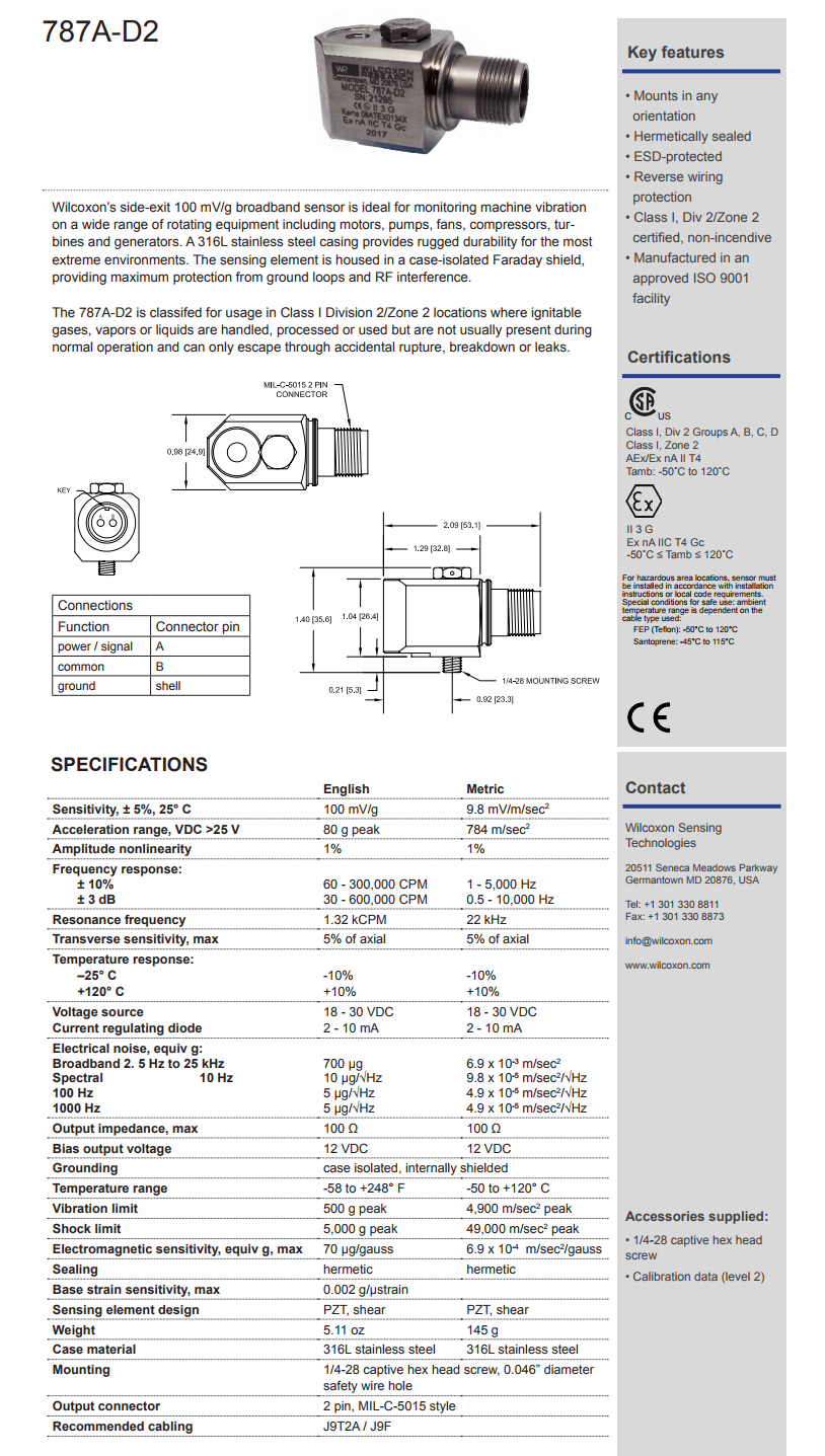 威爾康森標(biāo)準(zhǔn)加速振動計787A-D2型技術(shù)參數(shù)