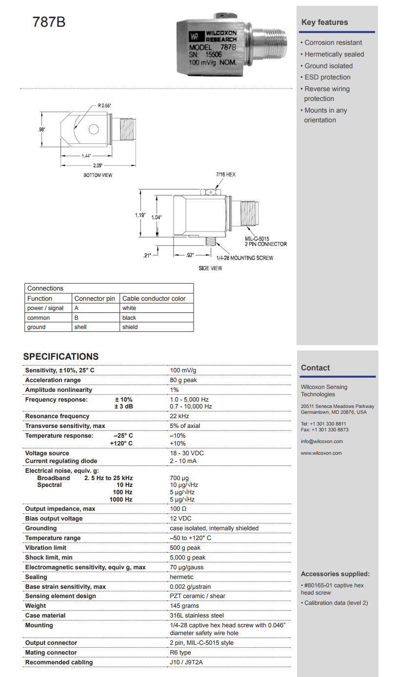 威爾康森標(biāo)準(zhǔn)加速度振動(dòng)計(jì)787B型技術(shù)參數(shù)