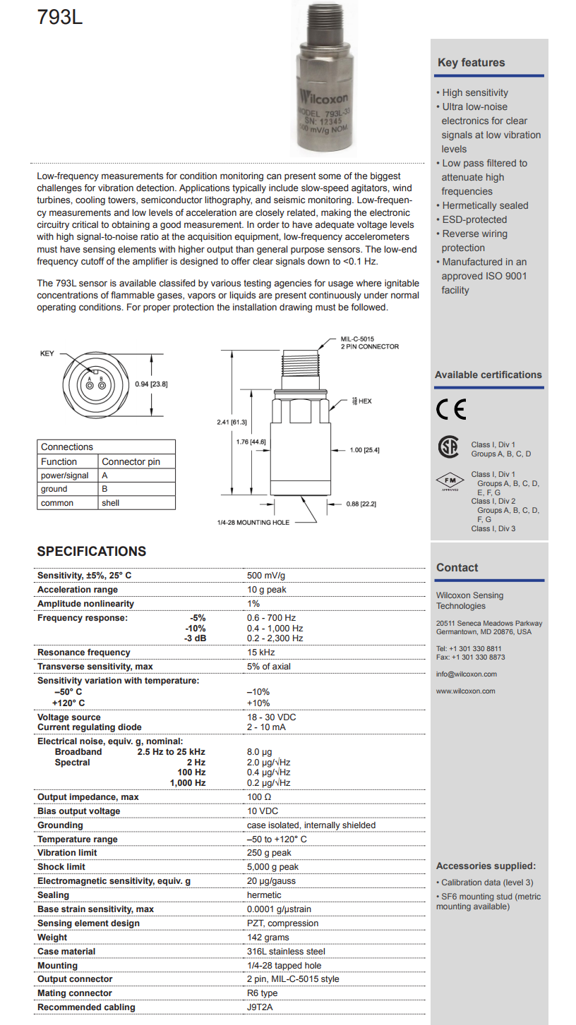 威爾康森高級(jí)振動(dòng)傳感器793L型技術(shù)參數(shù)