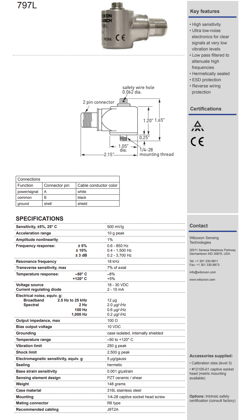 威爾康森高級(jí)振動(dòng)傳感器797L型技術(shù)參數(shù)