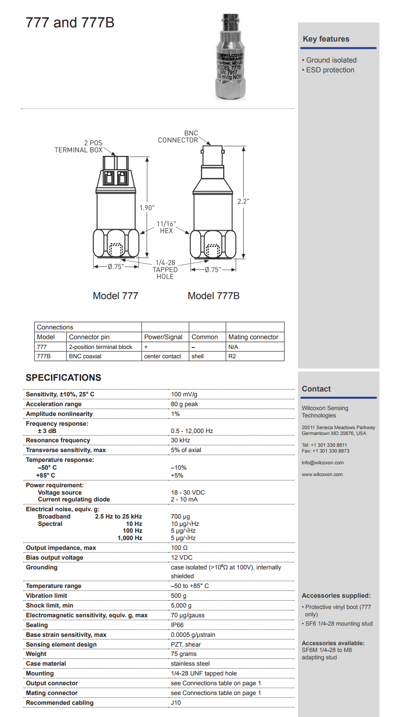 威爾康森通用加速度振動計777型技術(shù)參數(shù)