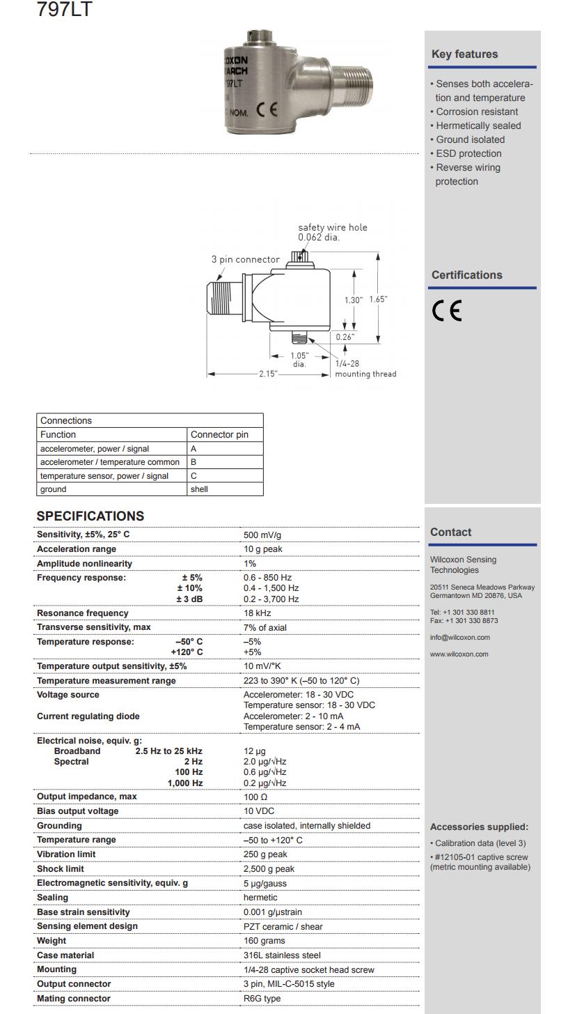 威爾康森低頻雙輸出振動(dòng)傳感器797LT型技術(shù)參數(shù)