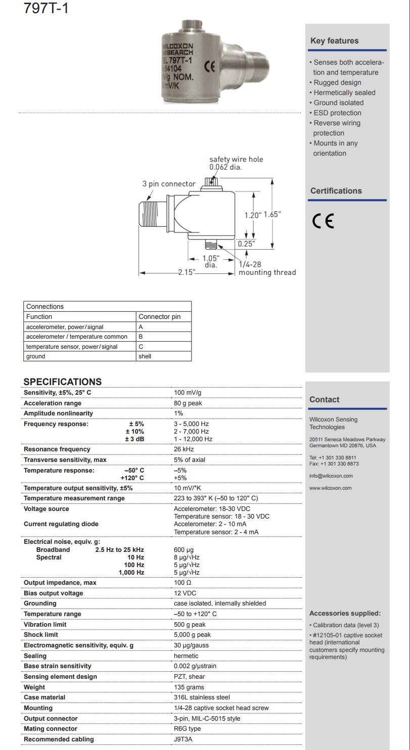 威爾康森高級雙輸出振動傳感器797T-1型技術(shù)參數(shù)