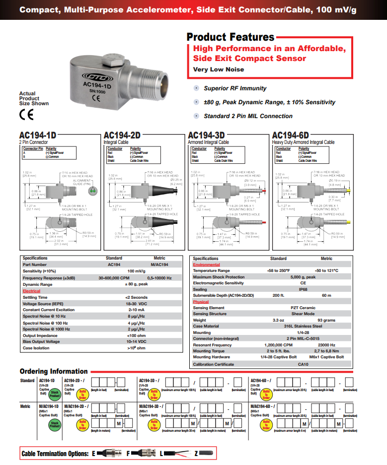 CTC緊湊型多功能加速度振動(dòng)計(jì)AC194技術(shù)參數(shù)
