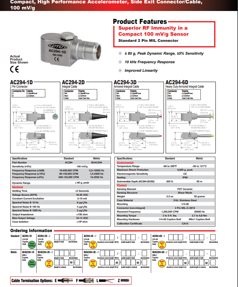 CTC緊湊型高性能加速度振動(dòng)計(jì)AC294技術(shù)參數(shù)