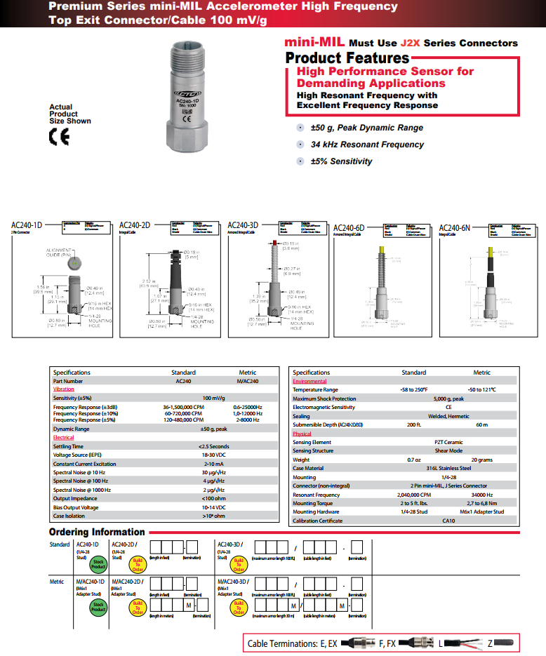 CTC小型加速度振動計AC240技術(shù)參數(shù)