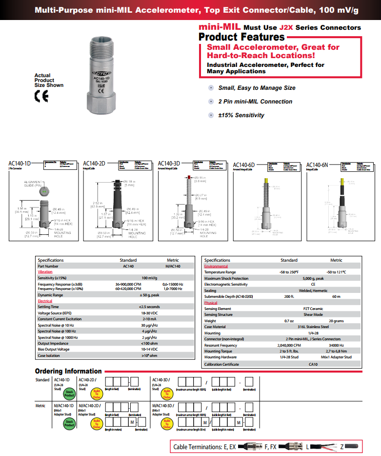 CTC小型加速度振動計AC140 技術(shù)參數(shù)
