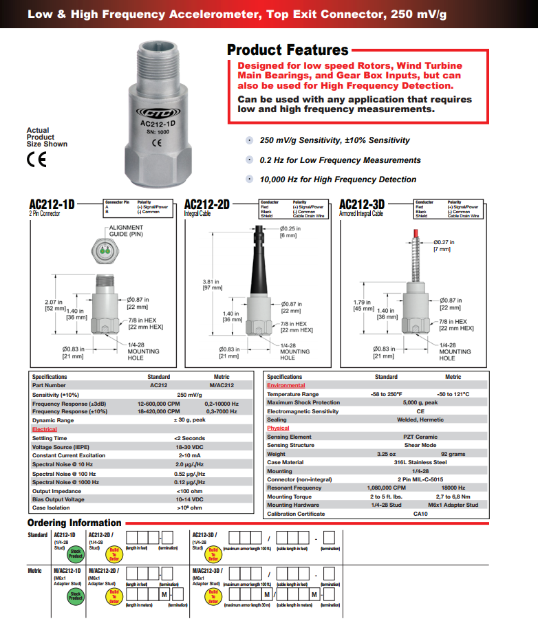 CTC低頻加速度振動(dòng)計(jì)AC212 技術(shù)參數(shù)
