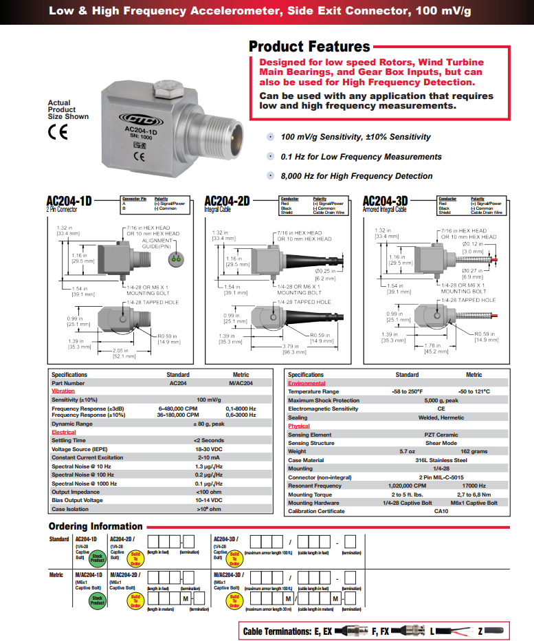  CTC低頻加速度振動(dòng)計(jì)AC204技術(shù)參數(shù)