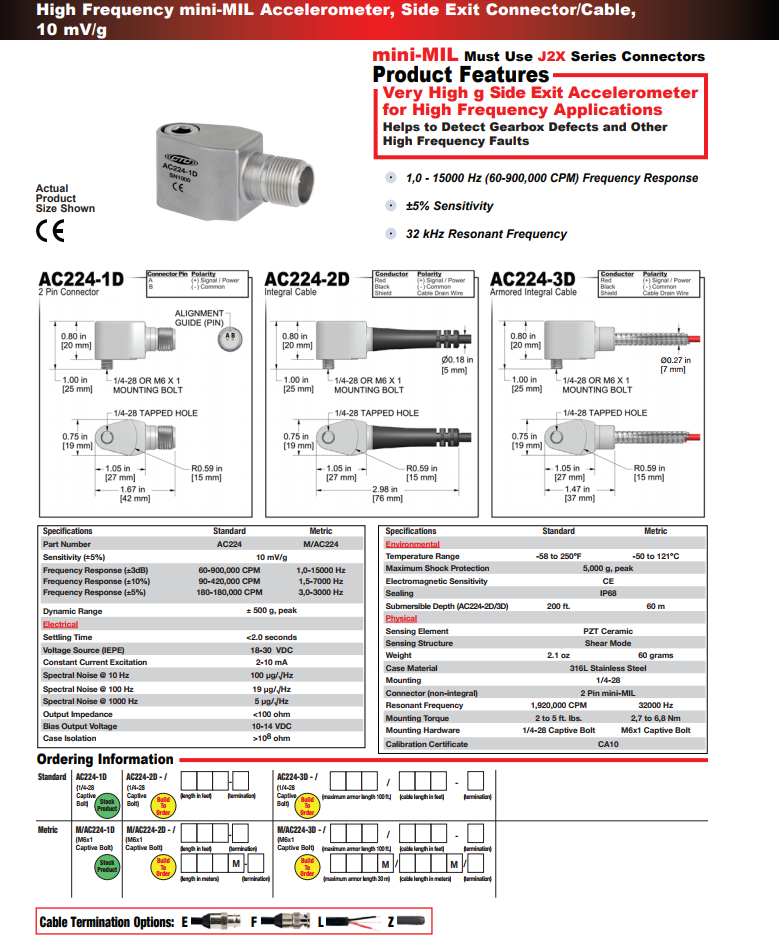 CTC 高頻mini-MIL加速度振動(dòng)計(jì)AC224技術(shù)參數(shù)