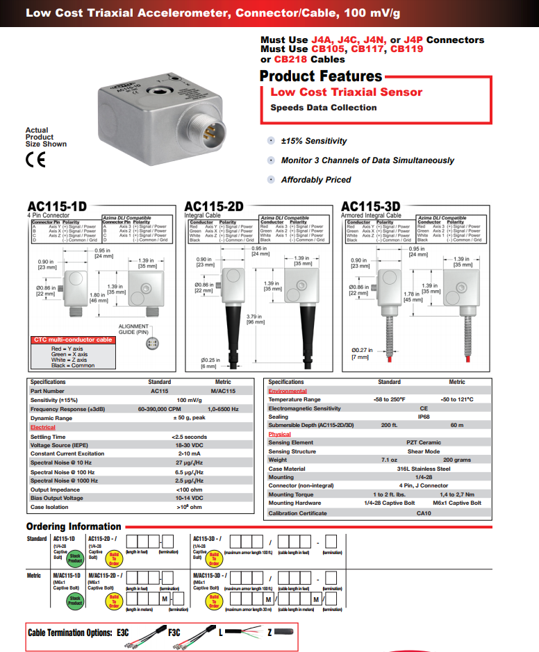 CTC低成本三軸加速度振動計AC115  技術參數(shù)