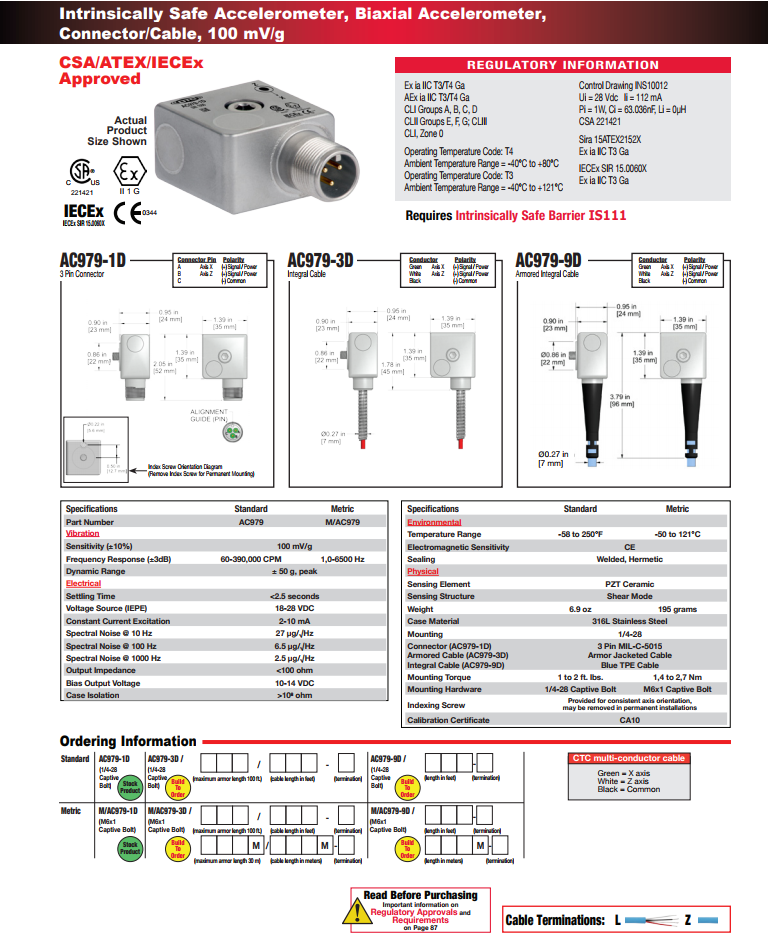CTC本安型雙軸加速度振動傳感器AC979技術參數(shù)