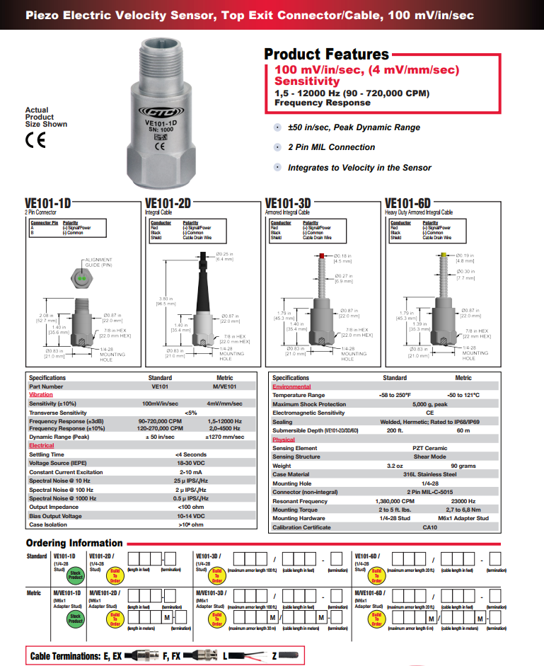 CTC壓電式速度振動傳感器VE101技術(shù)參數(shù)