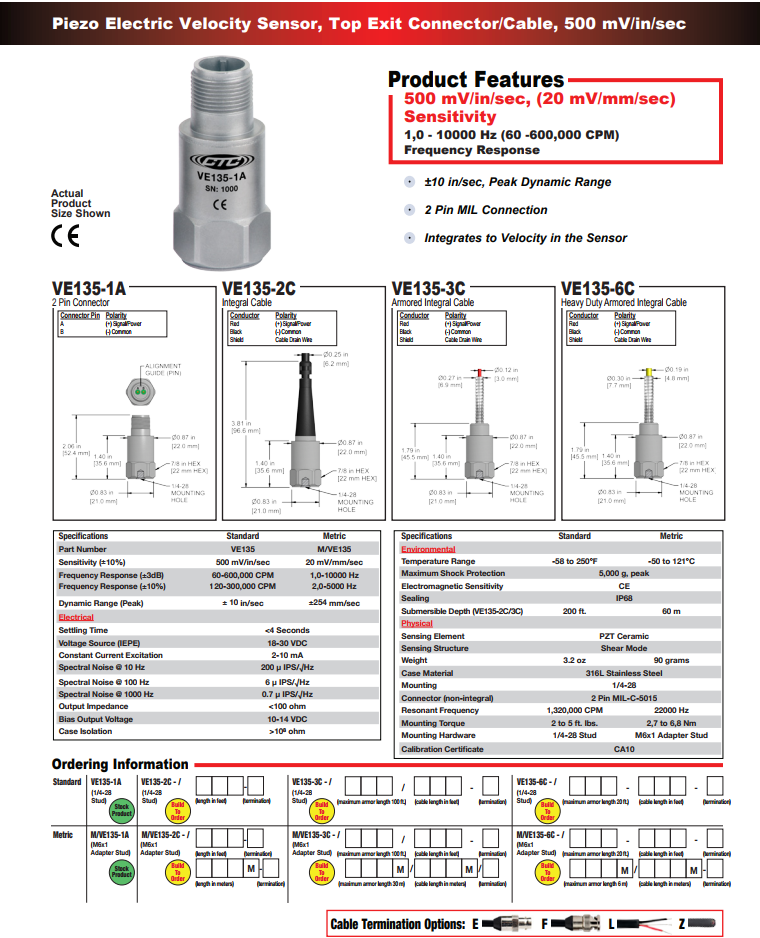CTC 壓電式速度振動傳感器VE135技術(shù)參數(shù)