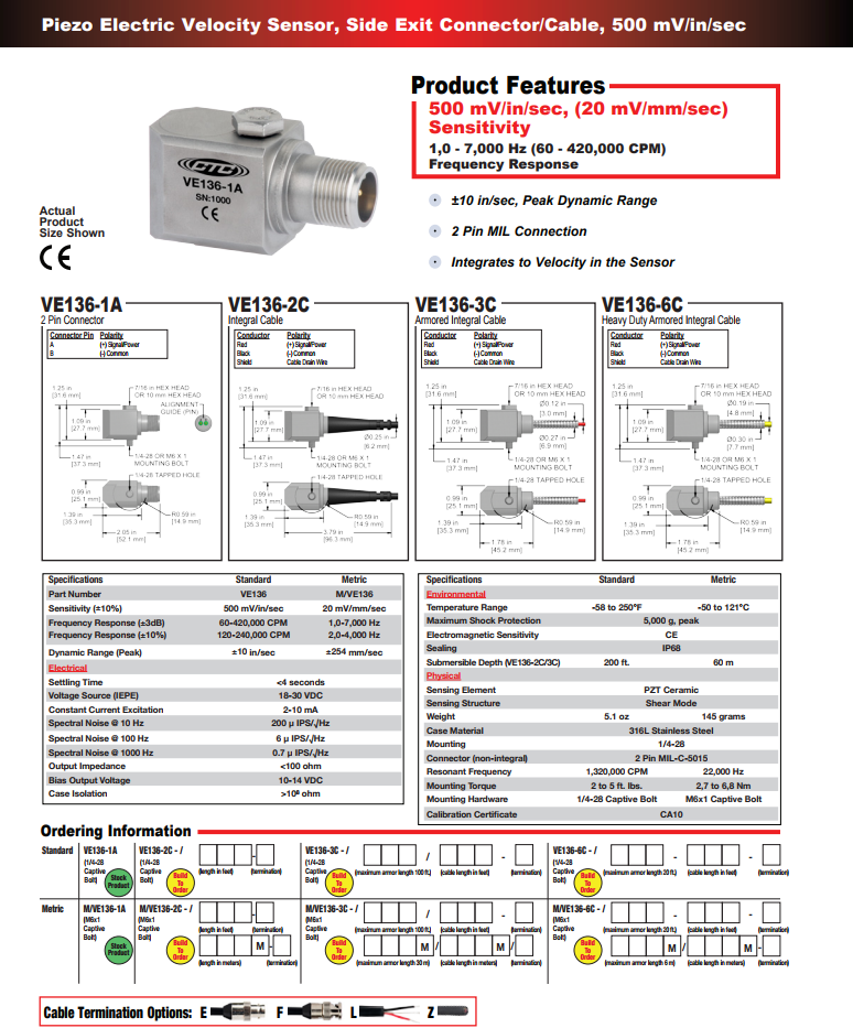 CTC壓電式速度振動傳感器VE136技術(shù)參數(shù)